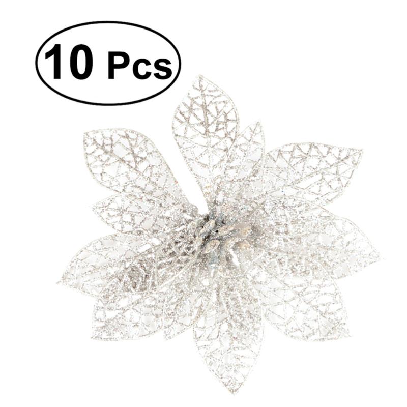 

10pcs Simulated Christmas Artificial Flowers Decorative Flowers for Christmas Tree (Silver