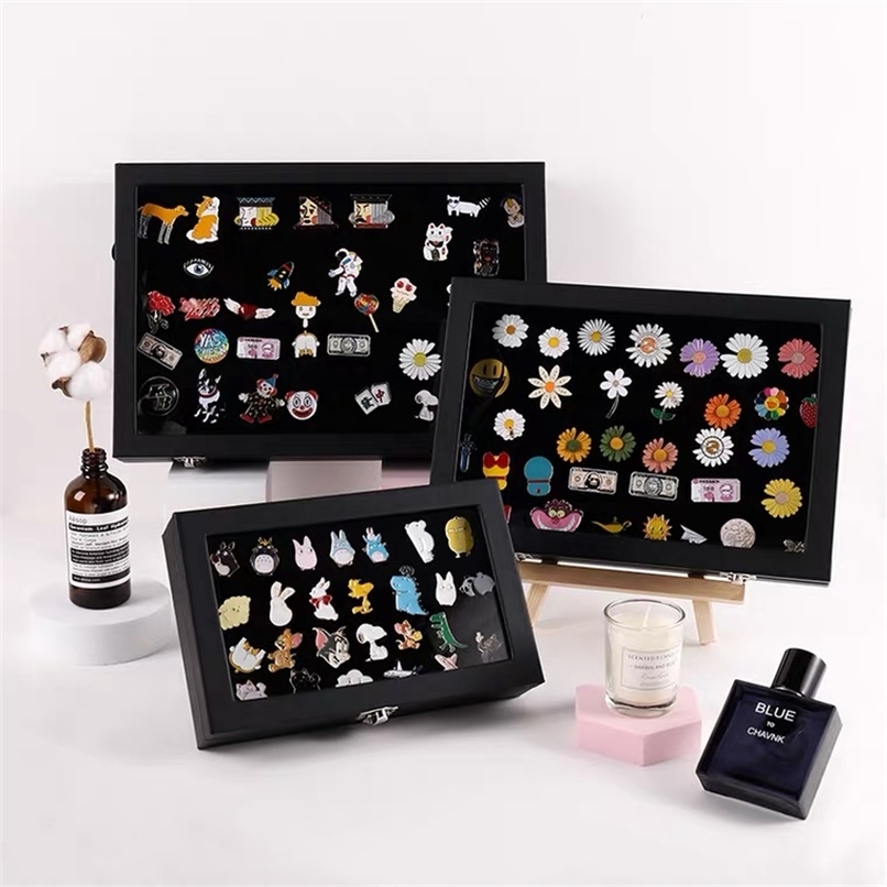 

Badge Storage Box Transparent Dust-proof Medal Jewelry Box Large Capacity Brooch Wall Display Frame Pin Gift Box Collection 211110