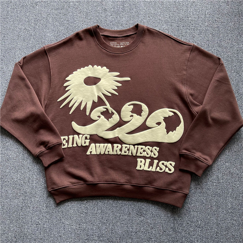 

Foam Printing Sweatshirts Men Women 1 High Quality Heavy Fabric Brown Crewneck