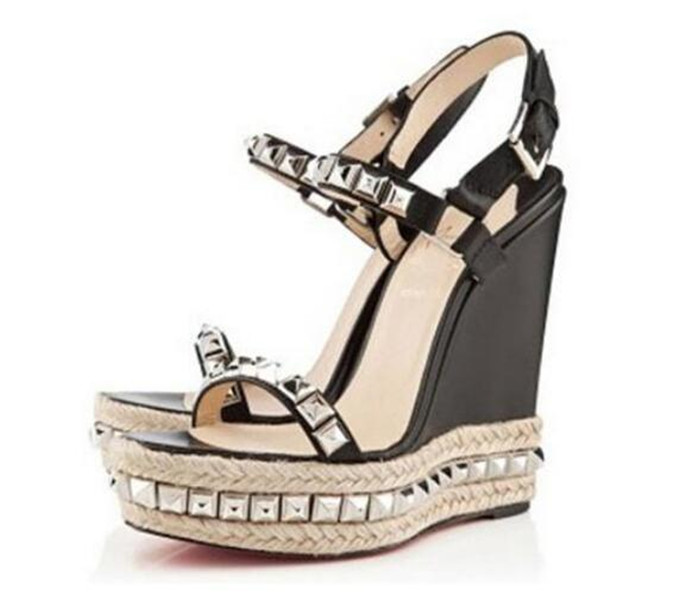 

Popular Cataclou 120mm Studded Ladies Espadrille Wedge Gladiator Sandals Red Bottom Shoes For Women Sexy Women High Heels Comfortable, Black