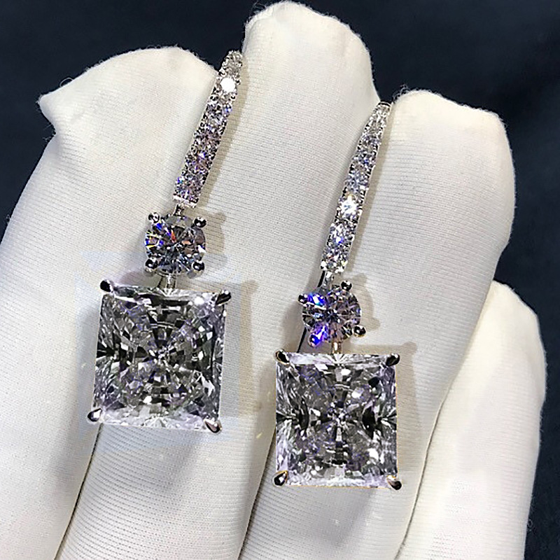 

Radiant Cut 3ct Lab Diamond Dangle Earring Real 925 Sterling silver Jewelry Party Wedding Drop Earrings for Women Bridal Gift