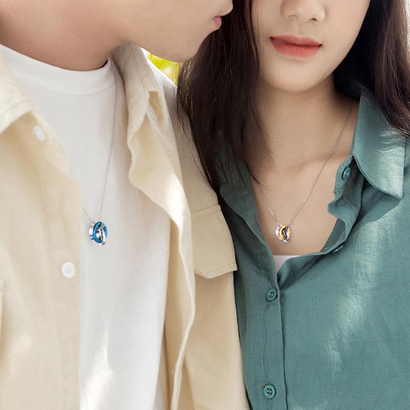 

Pendant Necklaces Couple Necklace Wedding Gift Double Circle Linked In Stainless Steel