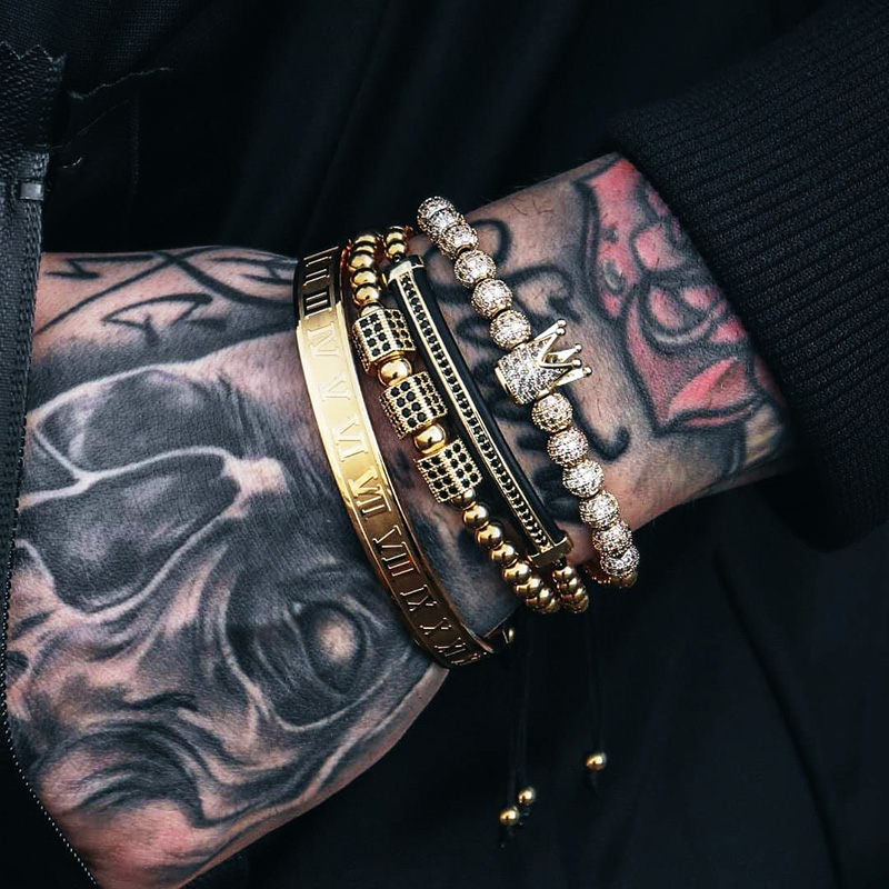 

Luxury Royal men crown bracelet 4pcs/sets mens jewelry Stainlesss steel pulseras bracelets homme bijoux hippie armband bileklik, Black