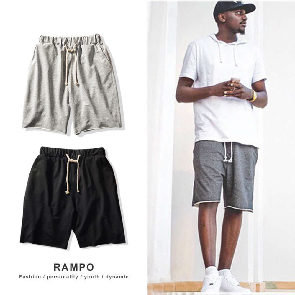 

Men's shorts straight leisure sports pants summer 2019 new fashion brand loose solid elastic Capris, Black