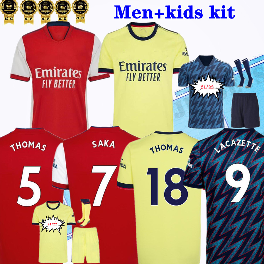 

Size:S-3XL 21 22 soccer jersey Fans Player version Gunners PEPE SAKA THOMAS WILLIAN NICOLAS TIERNEY 2021 2022 football shirt Men + Kids kit sock away yellow, Player version home