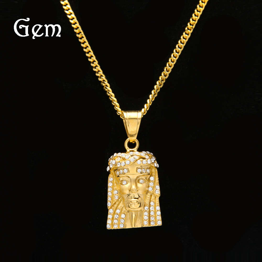 

Hip hop titanium steel diamond Jesus pendant classic Jesus face Necklace