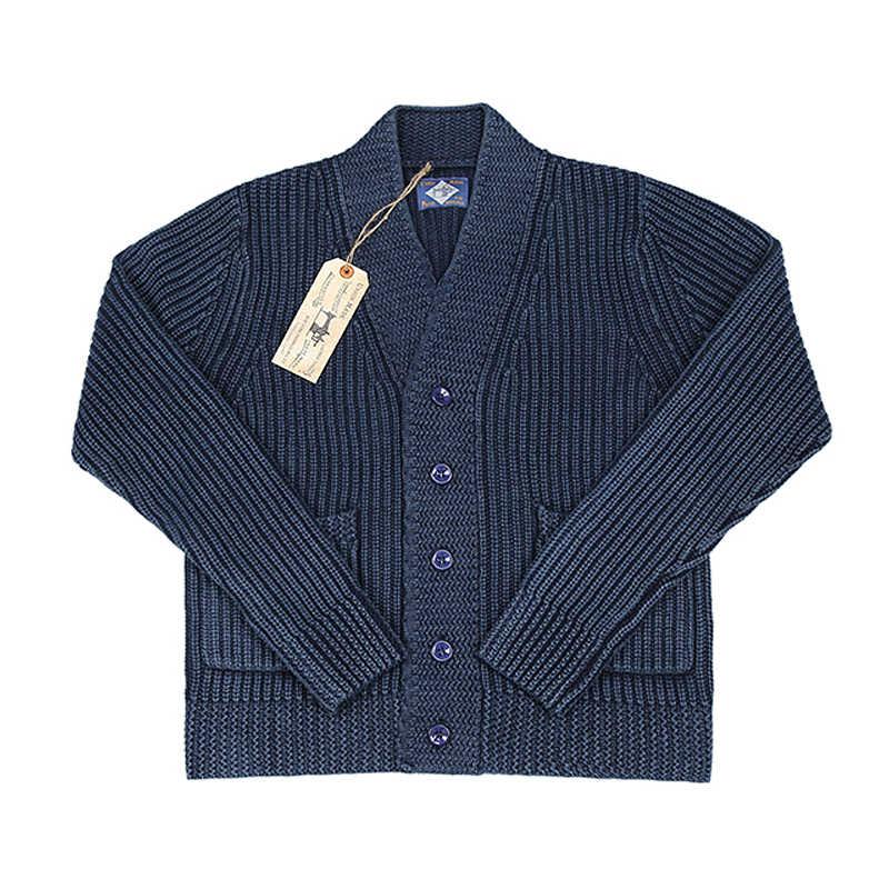 

Men's Sweaters Vintage DONG BOB Workwear Robe Indigo Cotton Cardigan Men V-Neck Sweater Blue, Indigo blue