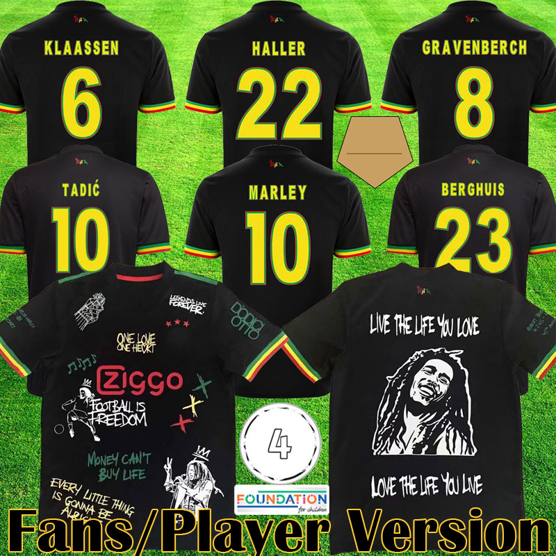 

21 22 ajaxes Bob Marley Soccer Jerseys TADIC BERGHUIS HALLER Third black Kit BLIND NERES CRUYFF KLAASSEN GRAVENBERCH 2022 football shirts men kids sets uniforms, Kids home