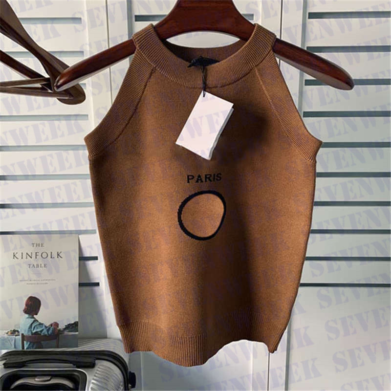 

Jacquard Letter Knits Vest T Shirts For Women Designer Brand Womens Tees Clothing Summer Sleeveless Camisole, Brown