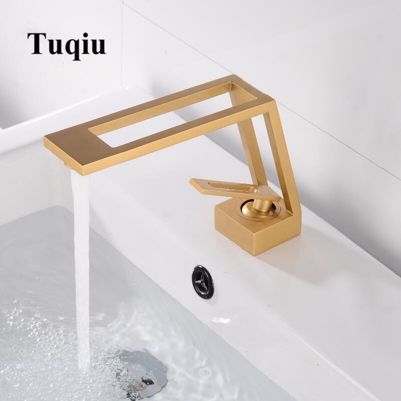 

2021 New Solid Bathroom Basin Faucet Cold & Hot Gold Brass Water Mixer Sink Deck Mounted Black Tap Top Sale Oper