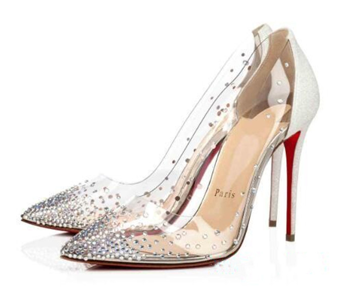 

Wedding Marry Dress Shoes Flat/ High Heels Red Bottom Pumps Follies Strass Degrastrass Imported mesh+rhinestone Party Evening