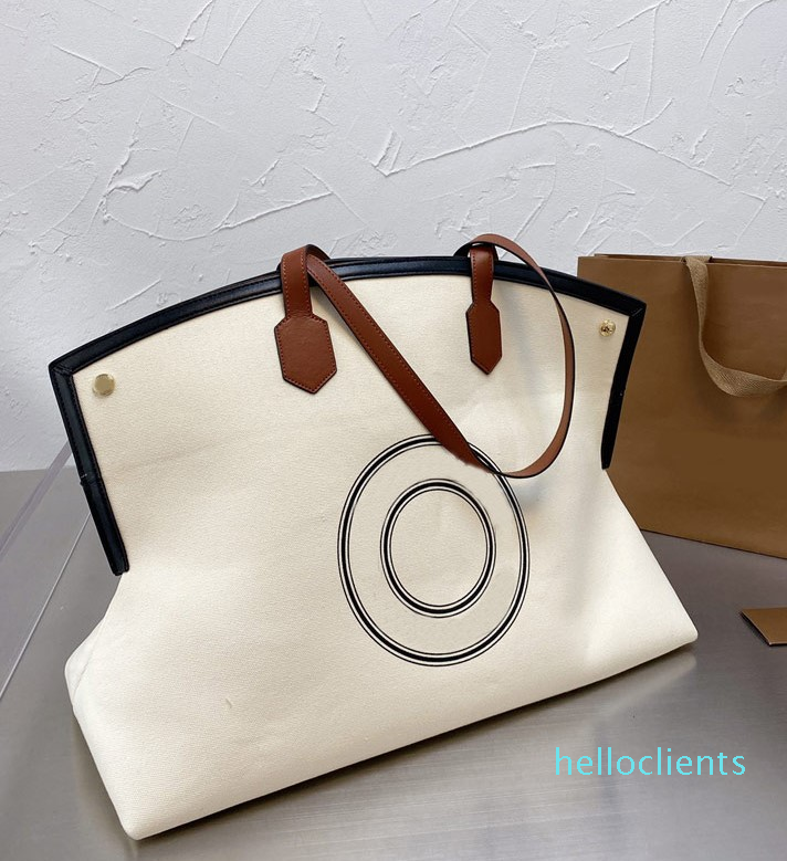 

Designer- Canvas Tote Bag Women Handbag Large Capacity Shoulder Shopping Bags Graphic Two-tone Leather Interior Pockets Open Handbags1, White
