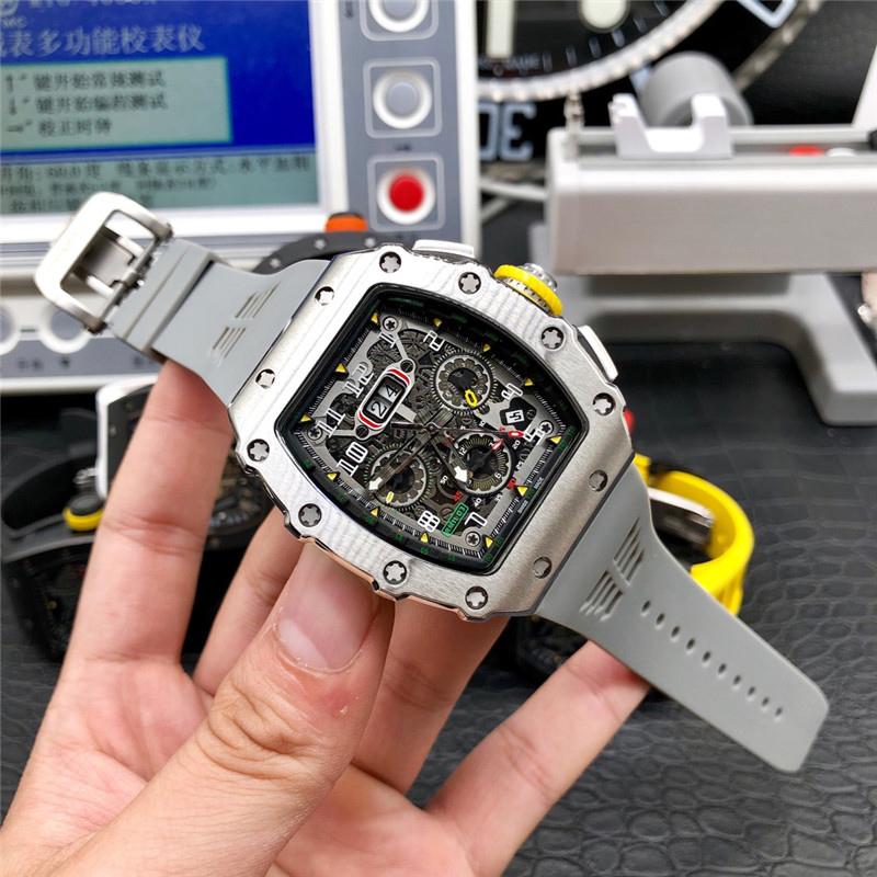 

Wristwatches Limited Edition Richard Skeleton Automatic Watch Men Watches Mechanical Wristwatch Black Grey Rubber Glass Back