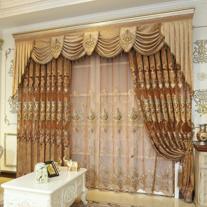 

Golden Hollow Chenille Curtain Embroidered Curtains for Living Dining Room Bedroom, Tulle