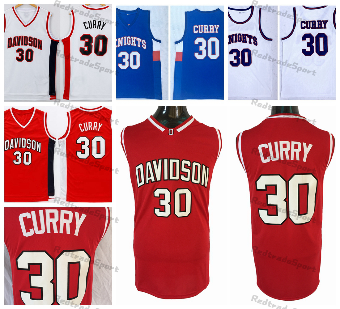 

Mens Vintage Davidson Wildcat Stephen Curry 30 Basketball Jerseys Red White Charlotte Christian Knights High School Stitched Shirts Blue S-XXL, Hs white