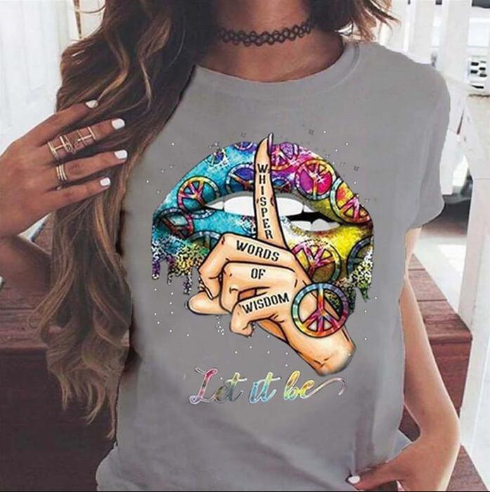 

top shipping T-Shirts Casual O Neck Short Sleeve Tops Shut Up Gesture Summer Womens Designer tshirts Clothing Lips Pattern Women