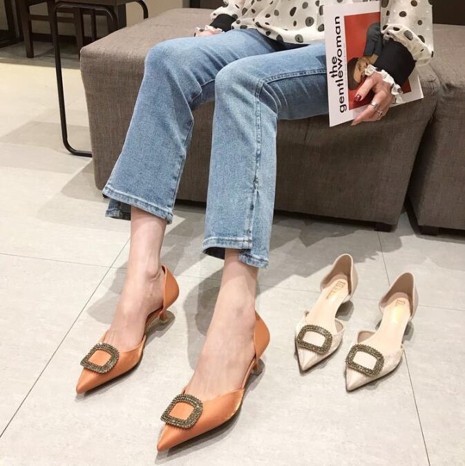 

2021 New Women Genuine Leather Metal Women Shoes High Heels Spring Summer Wedding Shoes Woman Prom Pumps Shoe Size: EU35-39, Orange