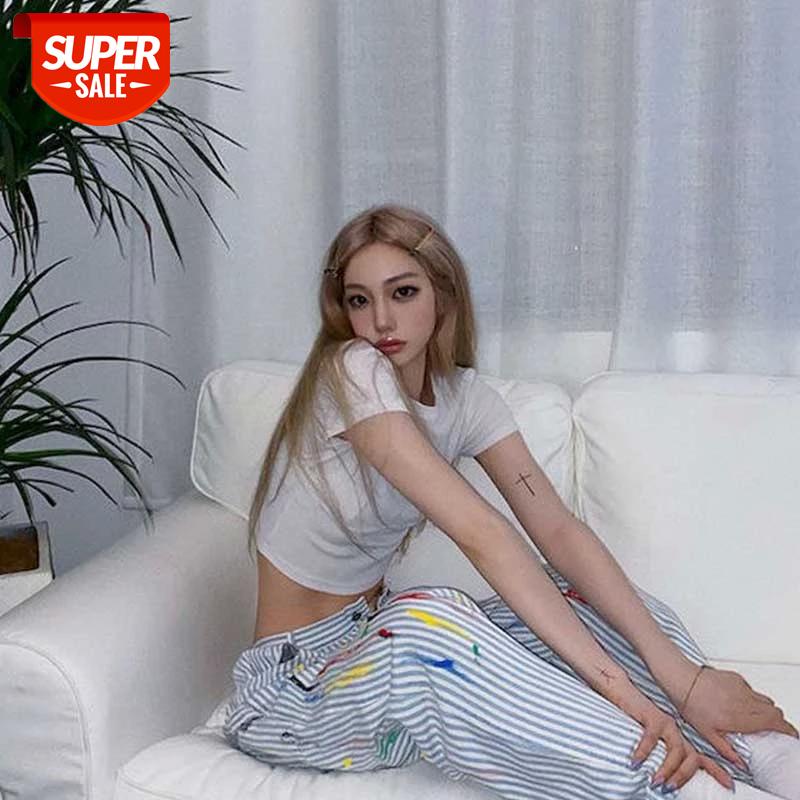 

New loose straight-leg pants original handmade ink vertical striped trousers white loose drape street casual pants 2020 tr #gv9i, Black;white