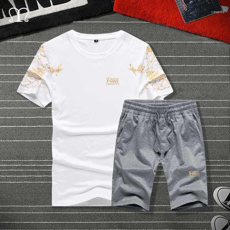 

Men's Tracksuits Summer Shorts Set Mens Tracksuit Printed Streetwear T Shirts Sweatpants Men Sportswear Young Male Casual 2 Pieces Track Sui, Gray