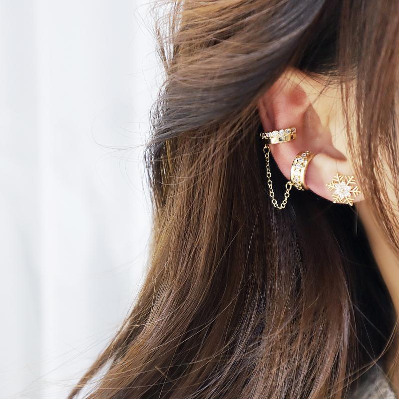 

Hoop & Huggie Lexie Diary 14K Real Gold Frosty Sub-Chain Stacking Ear Bone Clip European Net Red Design Trendy Cool