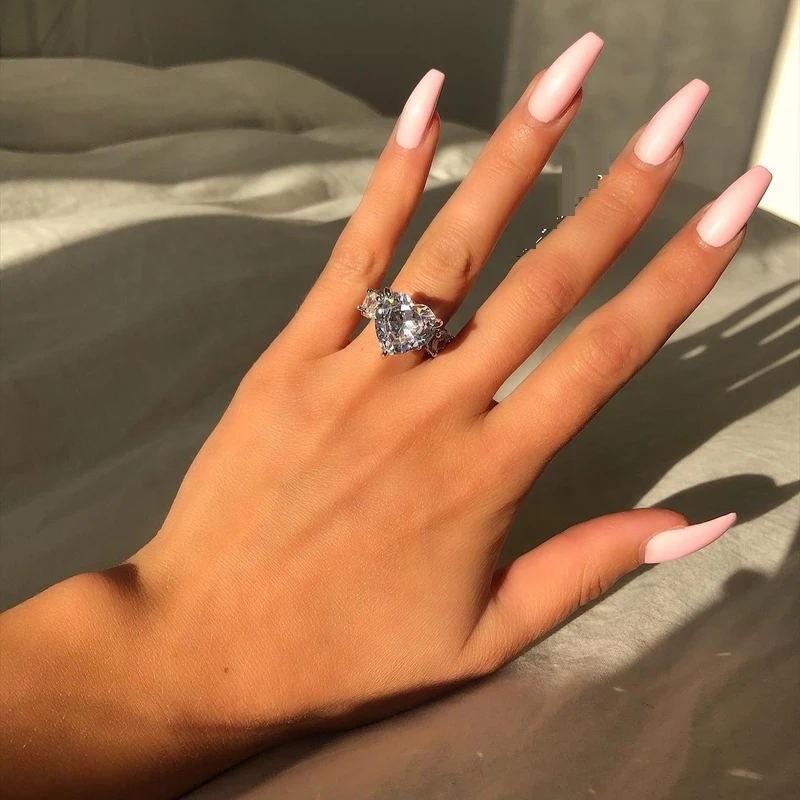 Wedding Rings Bling Sparking Silver Color Ring Paved 5A Cubic Zirconia Big Heart Cz Band Girl Girlfriend Delicate Valentine&#039;s Day Jewelry Gi-image-711409535