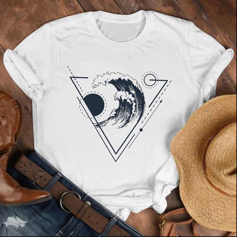 

women lady wave surf clothing cute geometric 90s fashion shirt clothes womens female print t tshirt tee t shirt, White