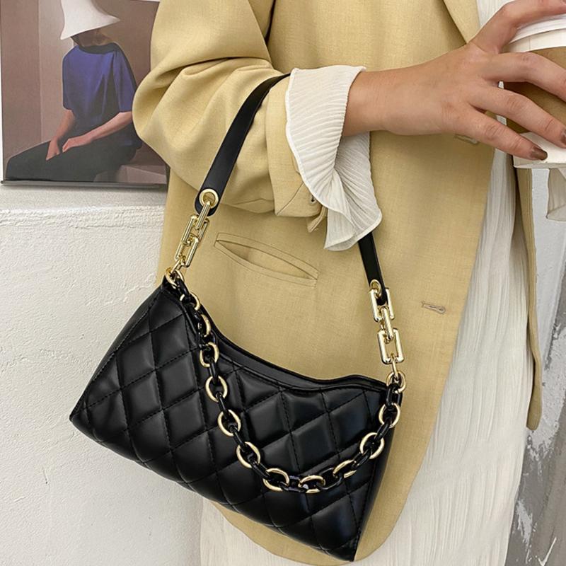 

Fashion Chains Baguette Bag For Women PU Leather Shoulder Bag Designer Armpit Casual Lady Handbag 2021 New Girls Purse Bolso, Khaki