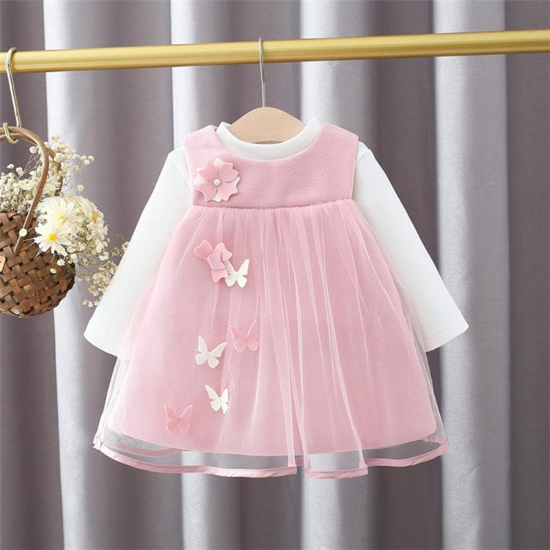 

Clothing Sets Girls 2pcs Clothes Set Infants Baby Kids Children 2021Spring Princess Butterfly Tank-Dress+Long Sleeve T-shirt Top Outfit S119, Pink