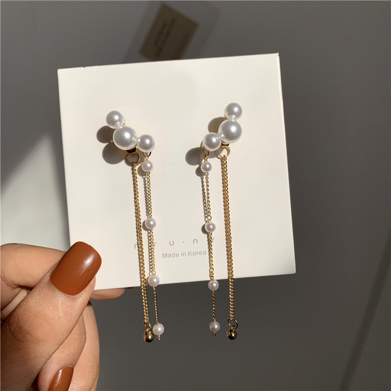 

S925 Long Tassel Earings for Women INS Fashion Wedding Stud for Bride Personality Pearl Alloy Earrings Fashion Jewelry, Golden