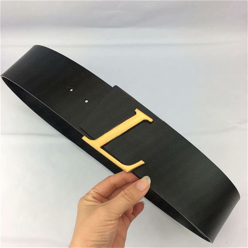 

Men's Designer Belt Premium Headlayer Leather Black and Red Ladies Fashion Letter Large Gold Buckle Belts 7.0cm Wide Gift Box, No box