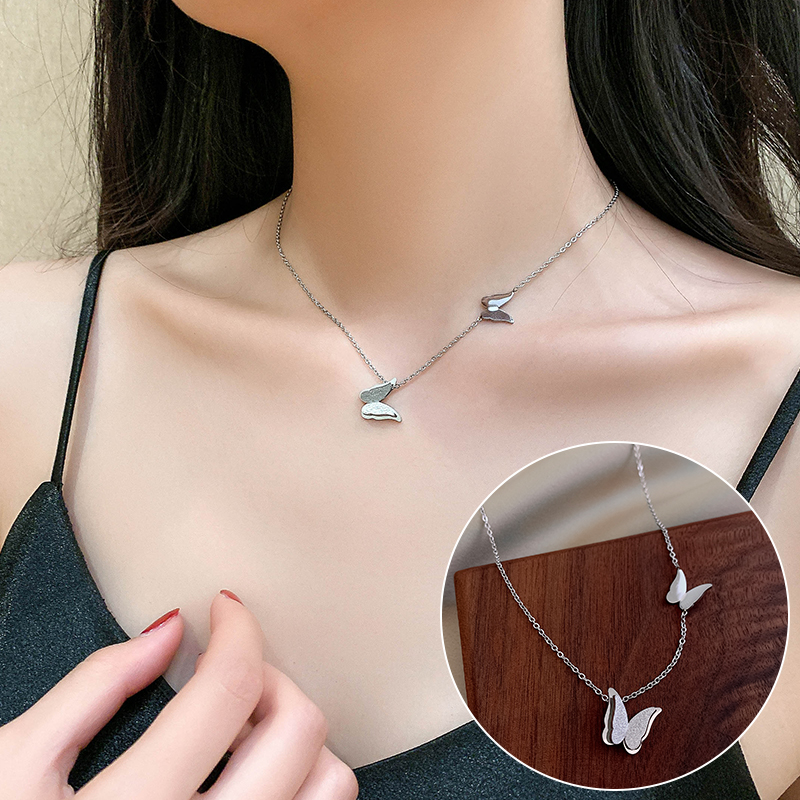 Xianlan524 Titanium Steel Series Digital Butterfly Necklace Female English Small Pretty Waist Clavicle Necklace Web Celebrity Cont-image-706519642