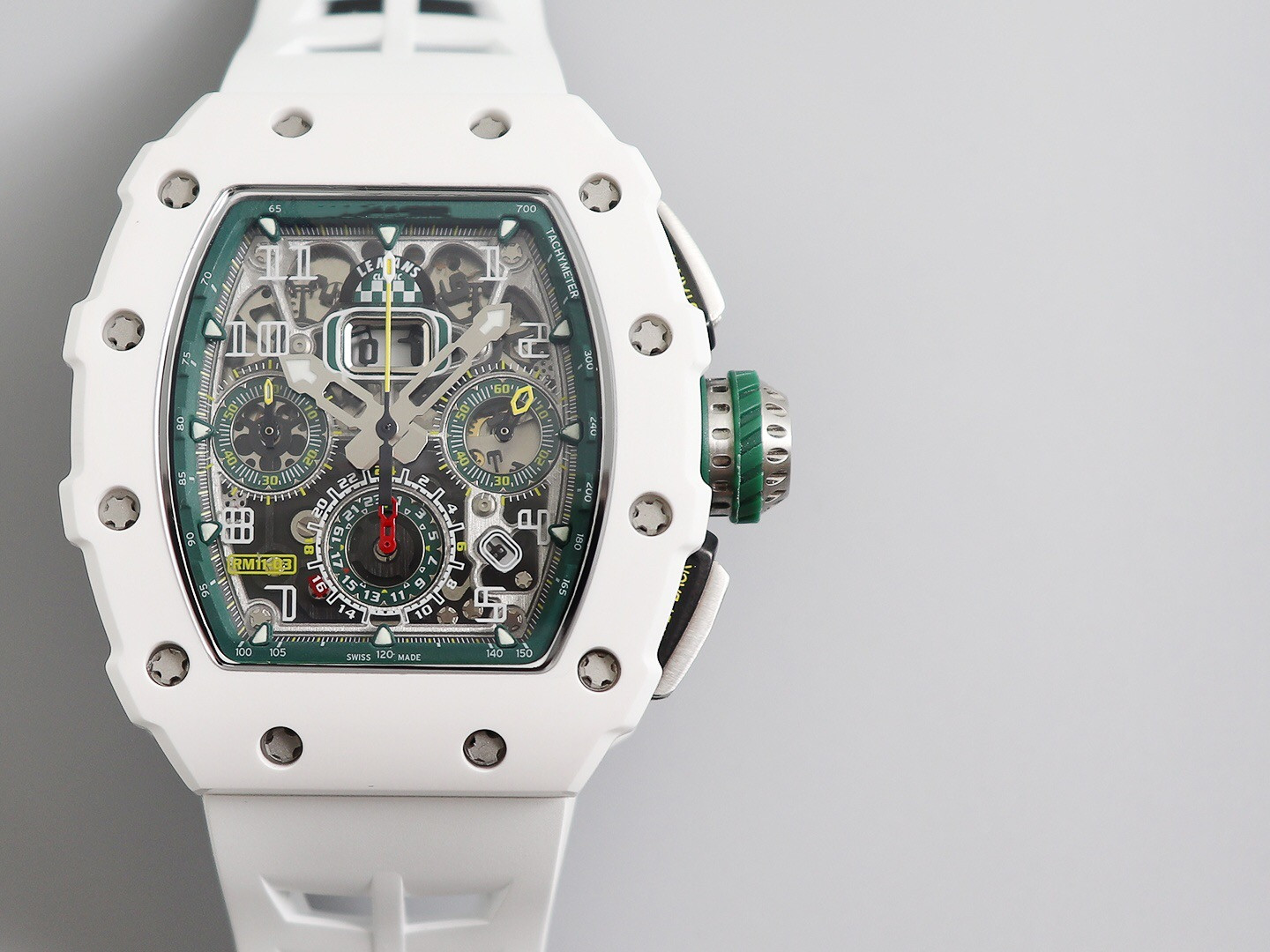 

KV Product Wrist watch RM011-03 LMC Classic Racing with automatic timing movement made of nano-zirconia white ceramic CNC and extremely cut, Slivery;brown