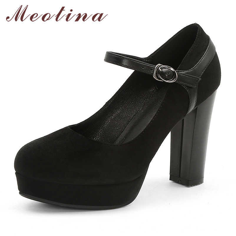 

Meotina High Heels Women Pumps Glitter Platform Thick High Heels Shoes Buckle Round Toe Party Shoes Ladies Spring Big Size 33-42 210608, Black