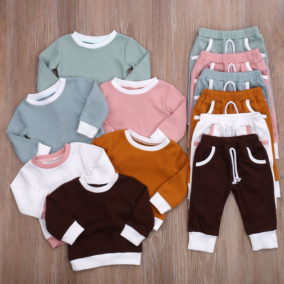 

2Pcs Fashion Baby Girls Boys Clothes Set Ribbed Cotton Casual Homewear Long Sleeve Tops+Pants Toddler Infant Outfit Sleepwear, Blue
