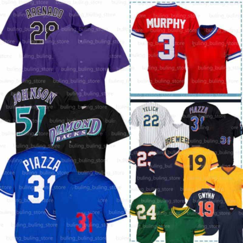 

51 Randy Johnson Jersey 28 Nolan Arenado 22 Christian Yelich Bo Jackson Mike Piazza Dale Murphy Tony Gwynn Willie Stargell Wade Boggs, Jersey(fugu-guangmang)