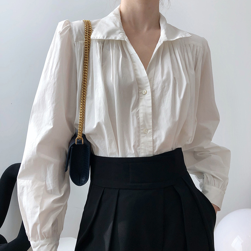 

2021 Autumn Sleeve Down Collar of Women Tops White Shirt Women's Blouse Ncn0