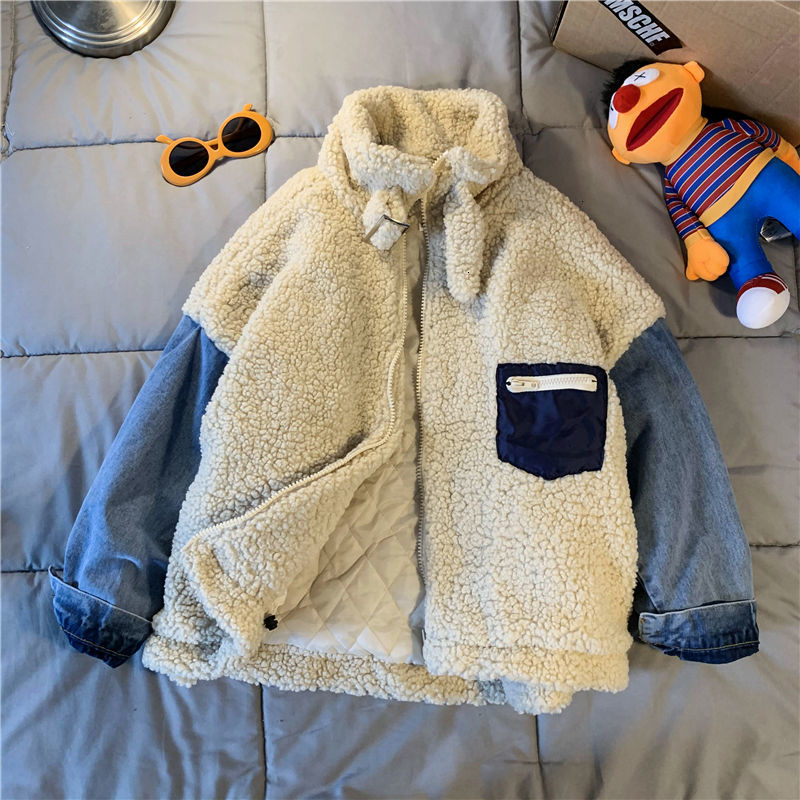 

2021 New Winter Thick Lamb Fur Jacket Men's Parka Warm Fashion Retro Denim Men Wild Loose Korean Short Coat Mens Clothes -xl Sacx, Picture color
