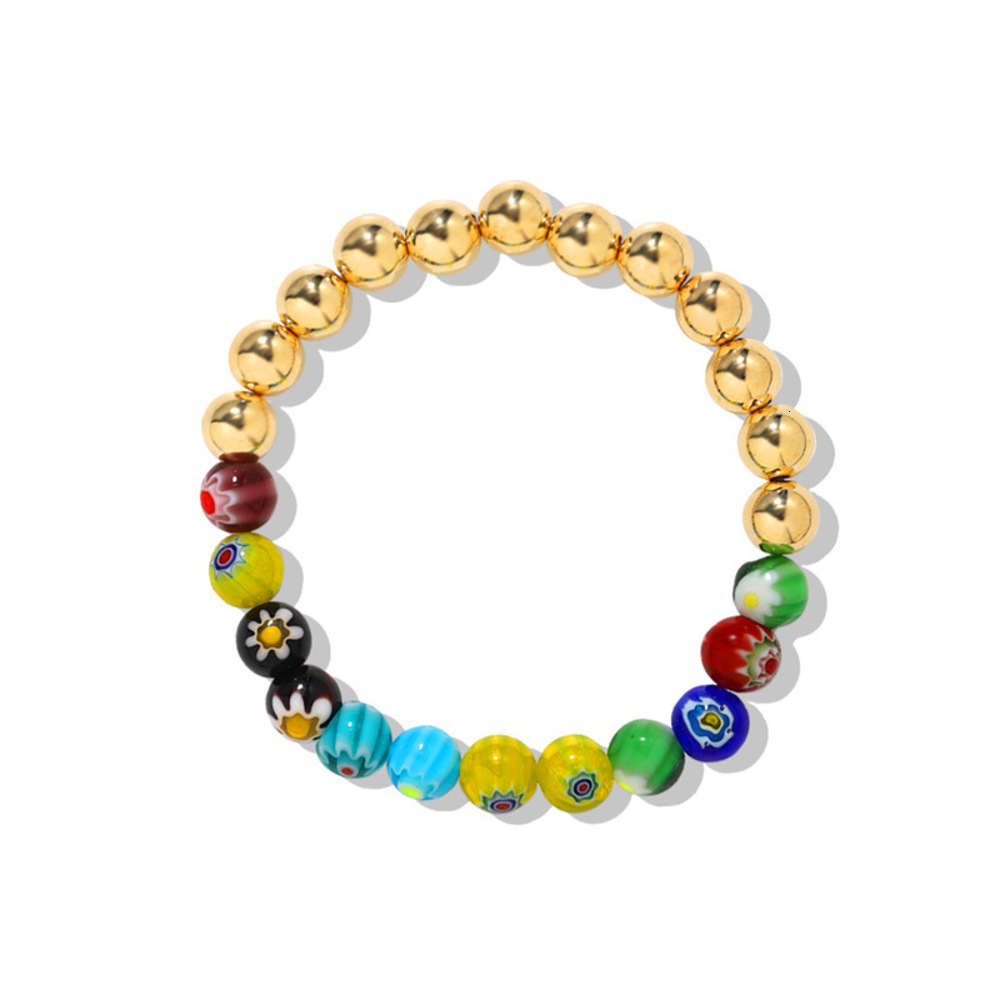 

Bohemian style color printing contrast metal resin splicing Bracelet, Golden;silver