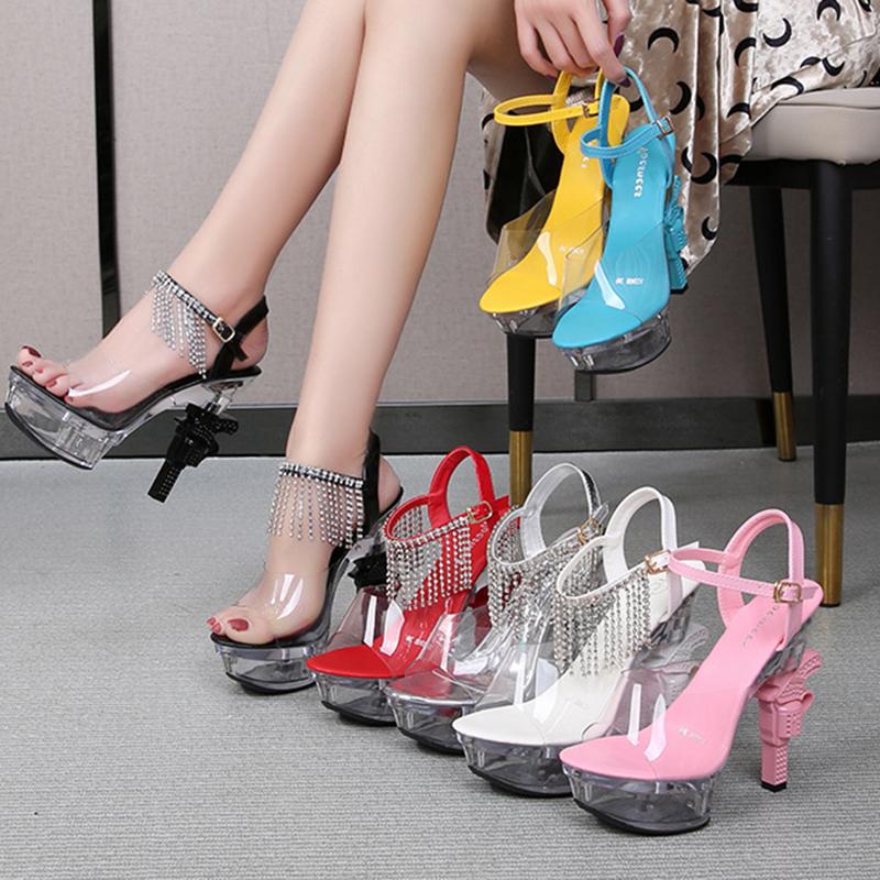 

Sandals 2021 Summer Women's Large Size 34-43 Fashion High Heel Shoes Sexy Lace-up Square Pump, White