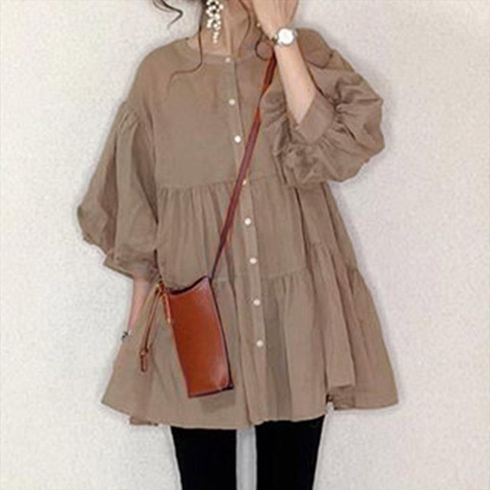 

thin ruffles button up women shirts a line korea japanese style kawaii puff sleeve female oversized shirt dress, White