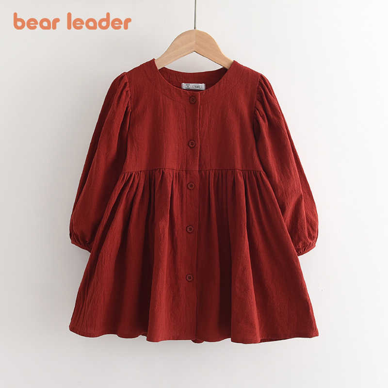 

Bear Leader Girls Spring Casual Dresses Fashion Kids Girl Solid Princess Costume Children Button Cute Vestidos For 3-7Y 210708, Az2546red