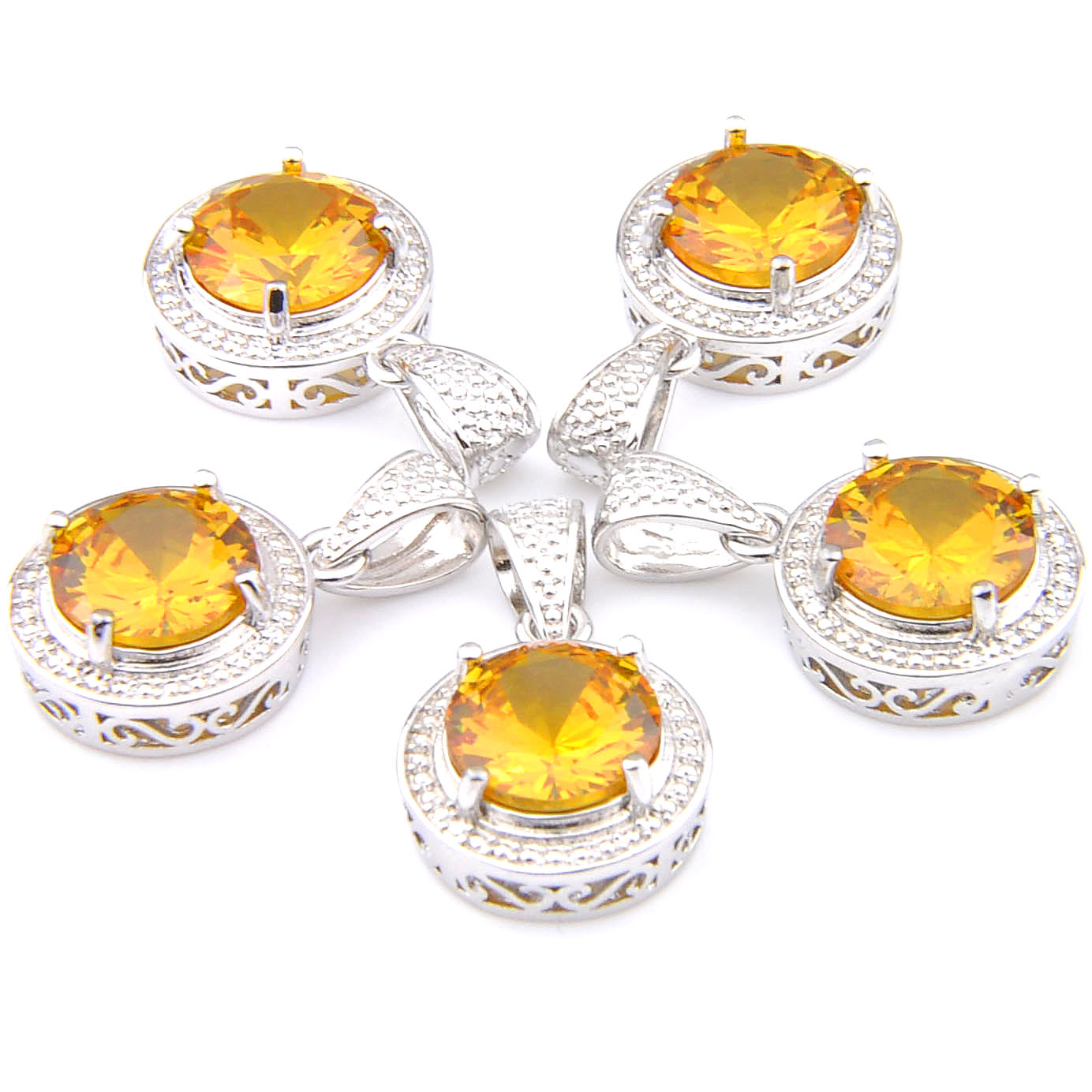 

Mix 5 Pieces Pendants Luckyshine Shine Round Shape Golden Citrine Gemstone 925 Silver Pendant Necklaces