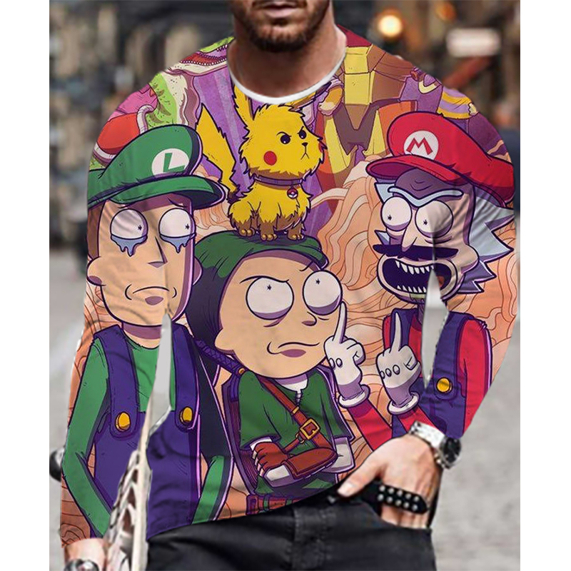 

Fashion printing men is 3D printing T-shirt visual impact party tops streetwear round neck high quality long sleeve designer plus size print, White;black