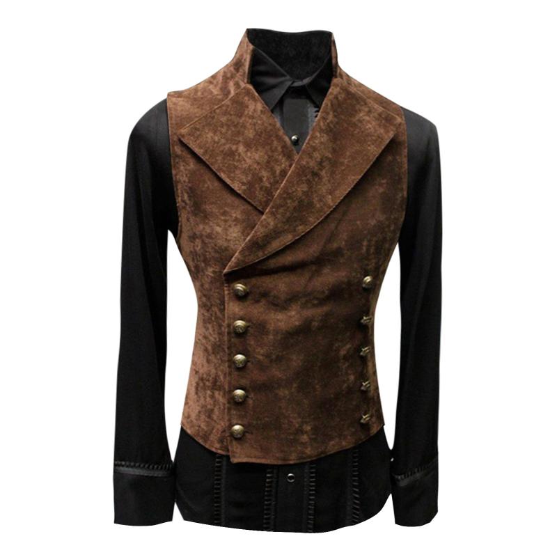 

Men' Vests Autumn Two-piece Long-sleeved Top Blouse Retro Stand Collar Solid Color Button Vest Winter Warm Daily Clothing, Black