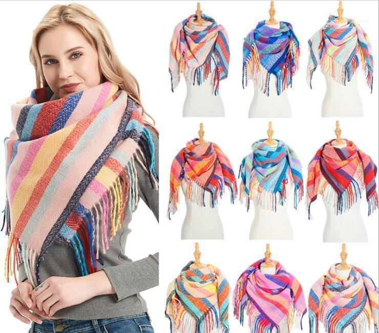 

Scarves 2021 European And American Loop Yarn Striped Plaid Polyester Long Tassel Scarf For Women Men's Neck Shawl1