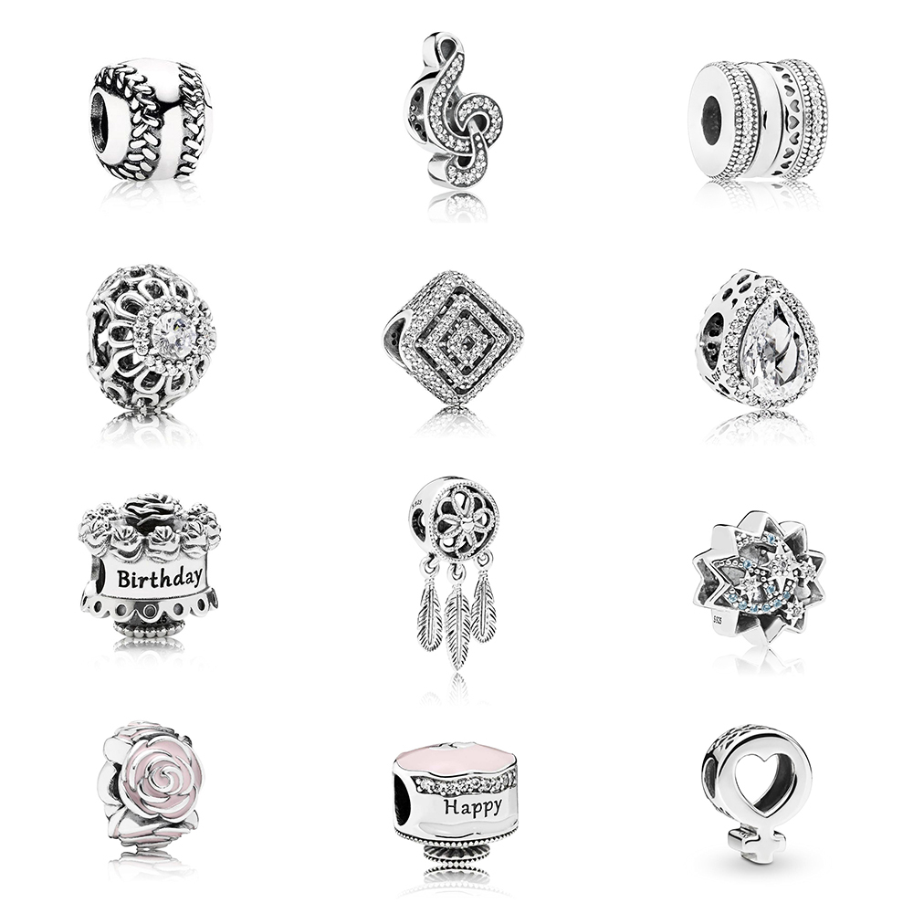 

Classic 925 Silver Birthday Cake, Geometric Figures, Dream Catcher, Stars, Notes, Baseball Charm DIY Original Female Jewelry Q0531