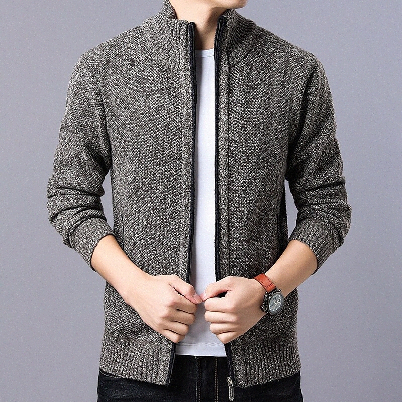 Men's Cardigan Knitted Solid Color Stylish Vintage Style Long Sleeve Sweater Cardigans Turtleneck Fall Winter Blue Wine Gray L5ST#