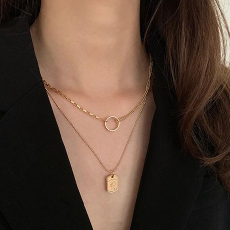 

Pendant Necklaces AOMU Fashion Simple Retro Gold Coin Geometric Necklace Hip-Hop Niche Design Double Layer Collar Chain For Women Jewelry Gi