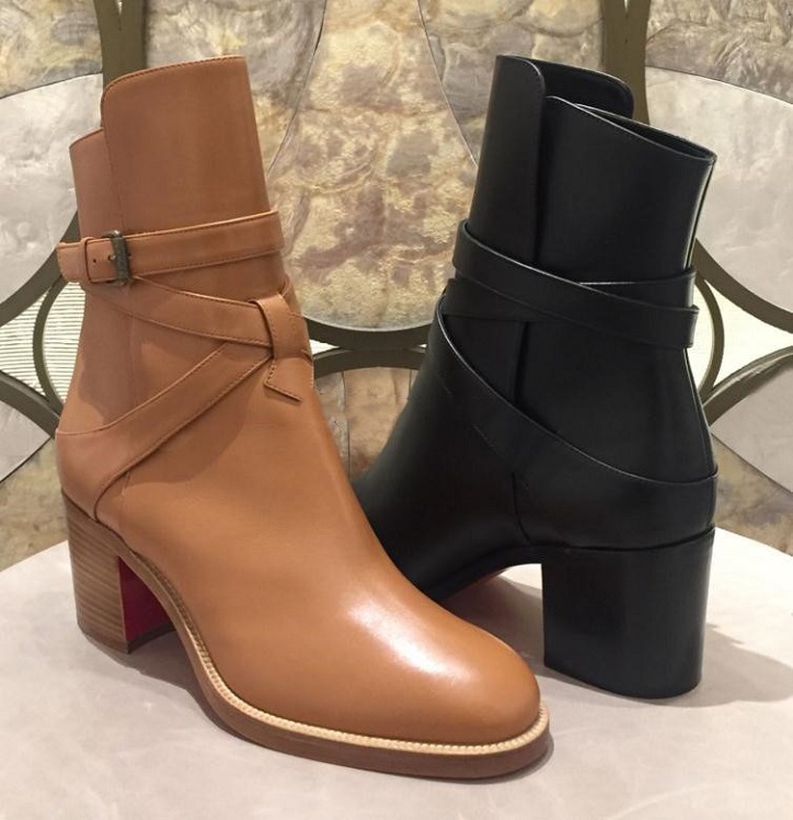 

Ladys Boots Calfskin Genuine Leather Red Bottom Boots For Women Karistrap bootie High Block Heel Boot Ankle Boots With Straps High Heels, Black