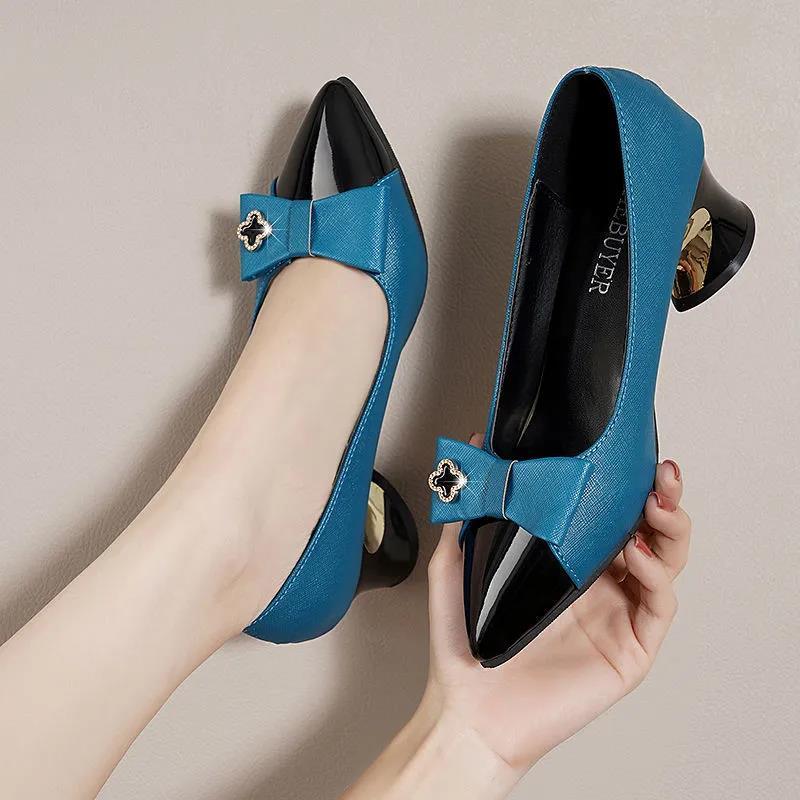 

Dress Shoes Sapatos Femininas Women Classic Black Pu Leather High Quality Spring & Summer Heel Lady Casual Sweet Sky Blue Pumps H9195